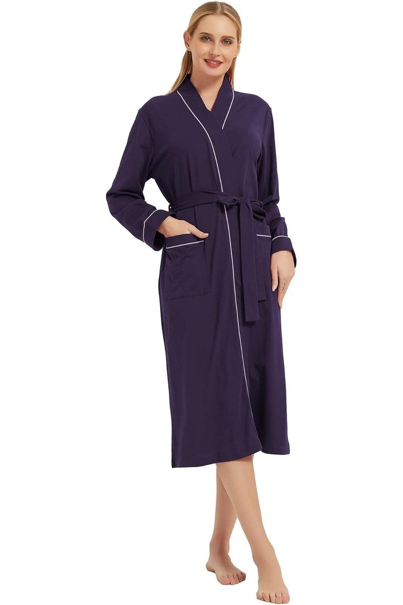 100% Cotton Robes for Women Long Sleeve Lightweight Soft Knit Womens Bathrobe