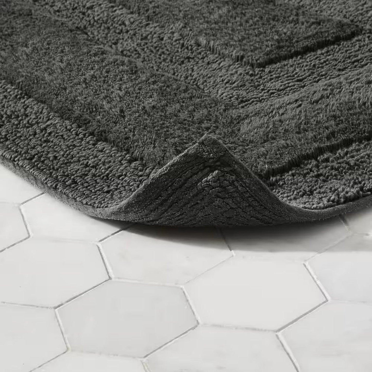 Gray Textured Border Cotton Machine Washable Bath Mat 20 In. X 34 In.