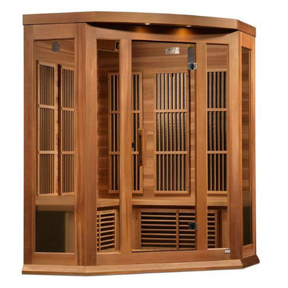 Maxxus 3-Person Corner Near Zero EMF FAR Infrared Sauna - Hemlock