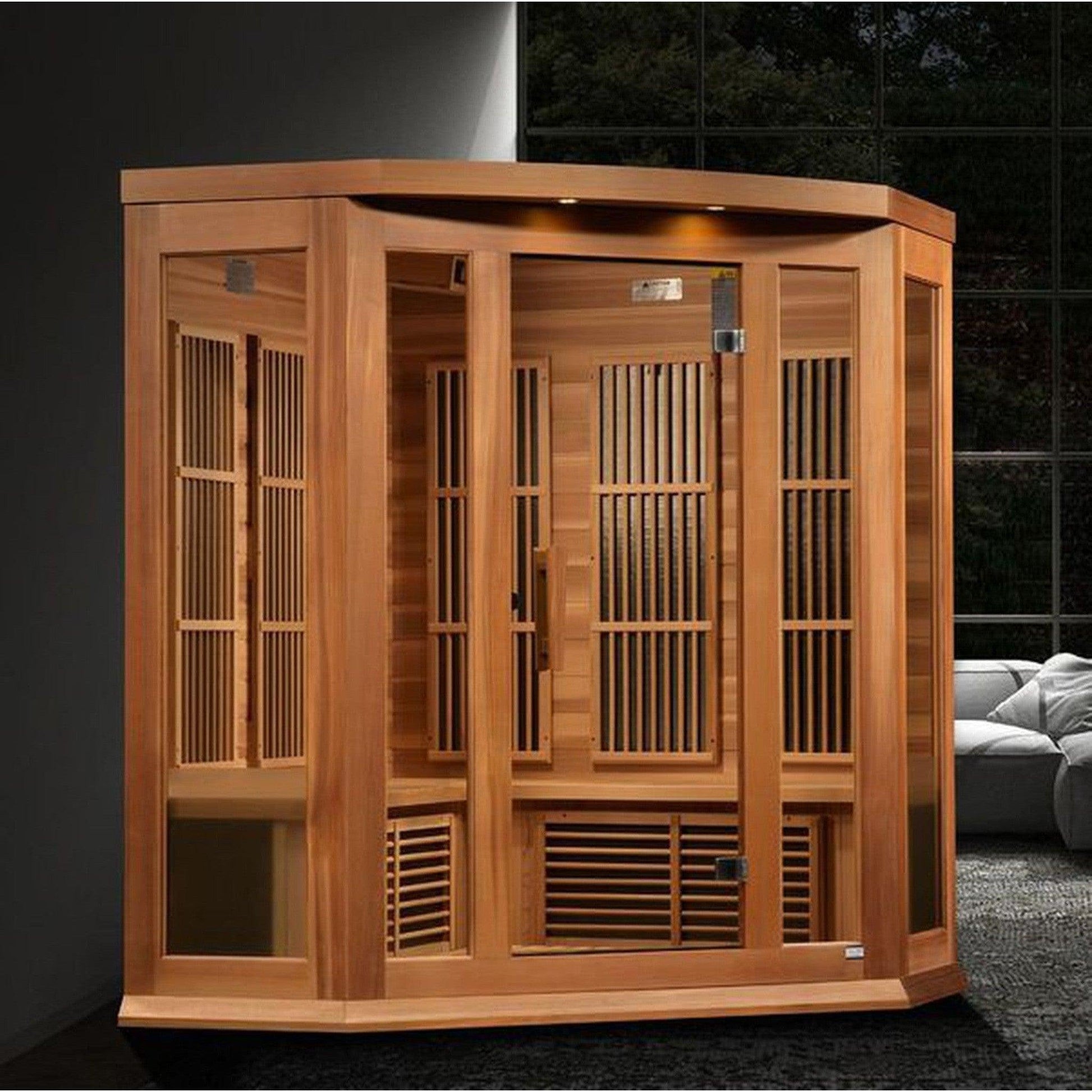 Maxxus 3-Person Corner Near Zero EMF FAR Infrared Sauna - Hemlock