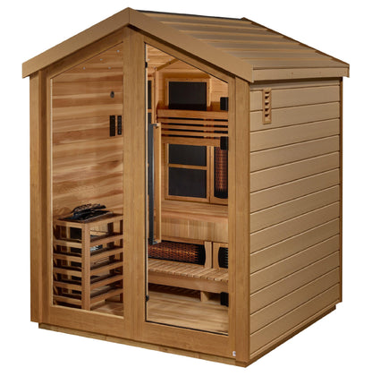 Golden Designs Loviisa 3 Person Hybrid PureTech Full Spectrum IR or Traditional Stove Outdoor Sauna - Canadian Red Cedar Interior