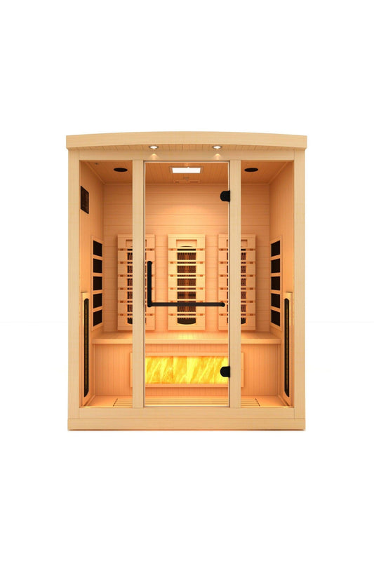 Golden Designs 3-Person Full Spectrum PureTech Near Zero EMF FAR Infrared Sauna with Himalayan Salt Bar