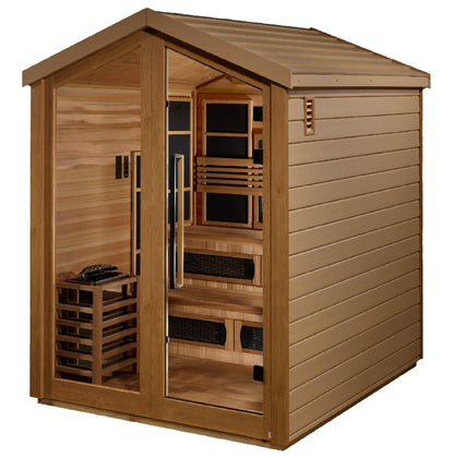 Golden Designs Kaskinen 6 Person Hybrid PureTech Full Spectrum IR or Traditional Stove Outdoor Sauna - Canadian Red Cedar Interior