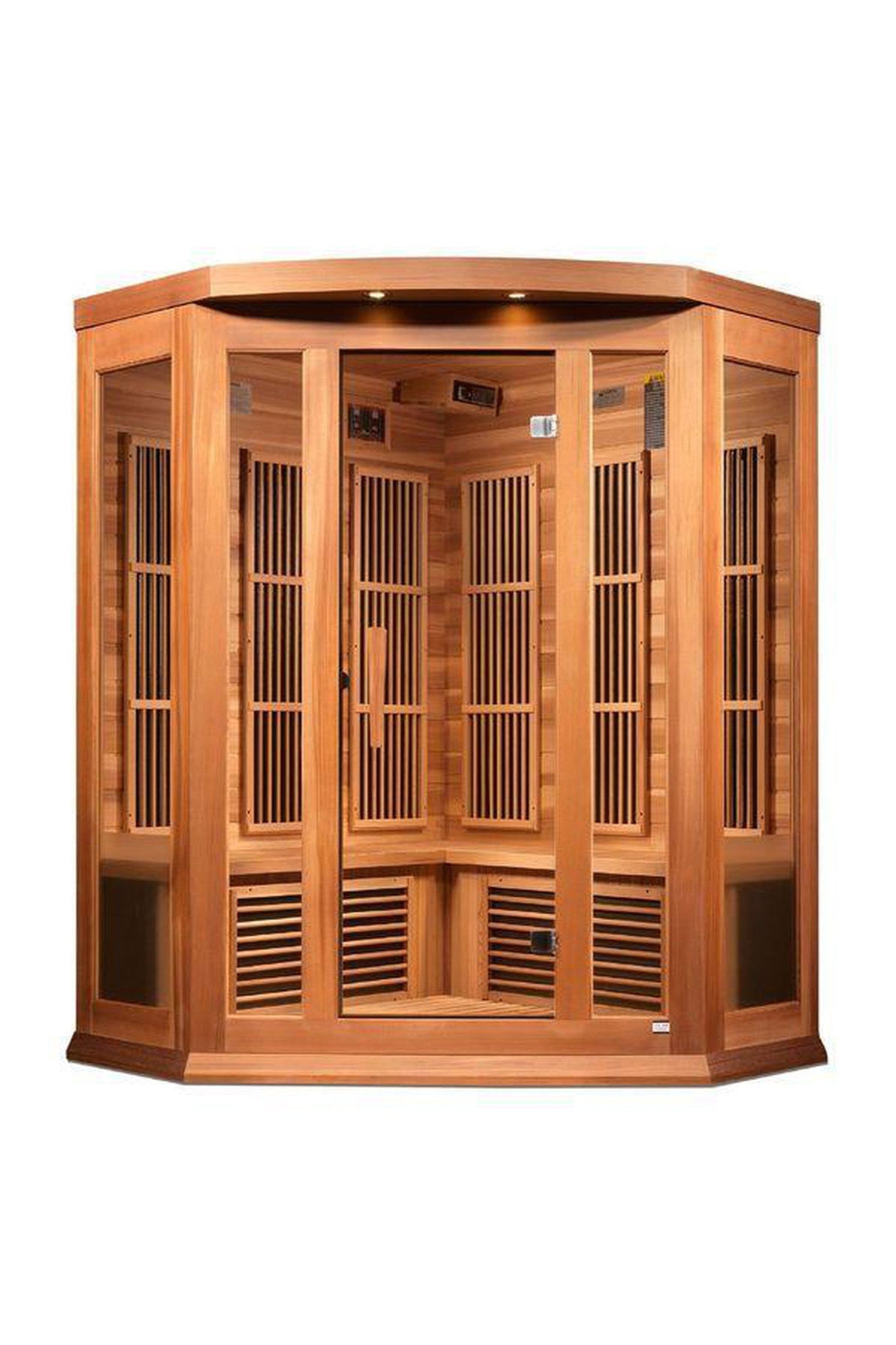 Maxxus 3-Person Corner Near Zero EMF FAR Infrared Sauna - Hemlock