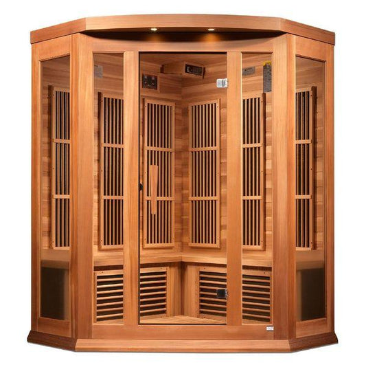 Maxxus 3-Person Corner Near Zero EMF FAR Infrared Sauna - Hemlock